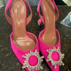 Amina Muaddi Fuchsia Embellished Heels